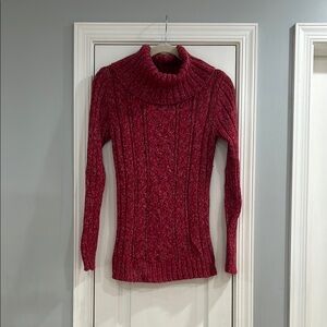 Red Cable Knit Turtleneck Sweater